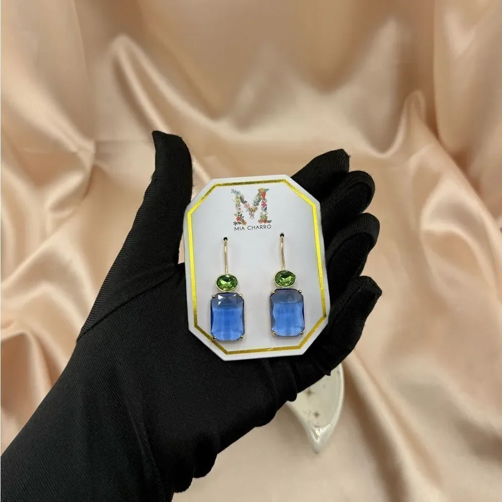 Mia Charro Blue & Green Drop Earrings – Elegant Statement Jewelry